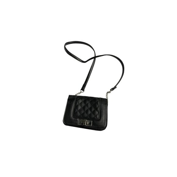 Art Class Girls Black Quilted Faux Leather Turnlock Crossbody Bag with Chain - Picture 1 of 4